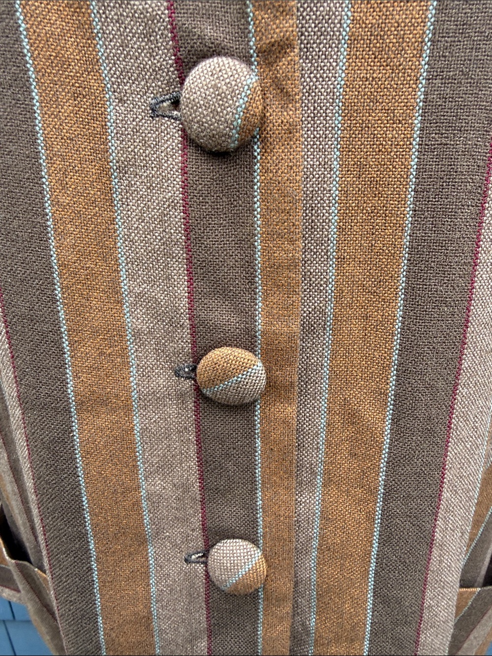 Vintage Striped Long Button-Front Dress Coat in Mustard and Brown handmade brown - Picture 8 of 12